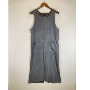 Vintage Aesthetic Blue J. Womens Sm Grey Faux Suede Pinafore‎ Jumper Midi Dress